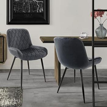 Chaise de salle à manger en velours anthracite avec accoudoirs et dossier, ensemble de 2