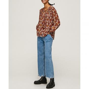 Blusa de Gasa con Estampado Floral y Escote en V para Mujer