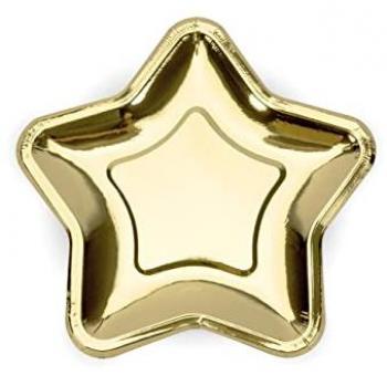 Pappteller in Sternform gold 23cm 6er Set