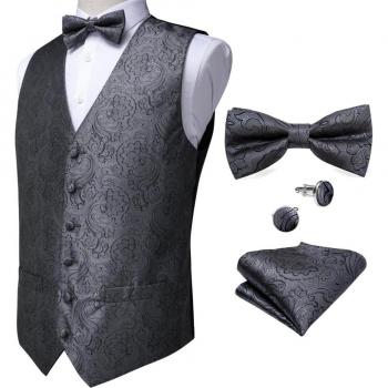 Chaleco Gráfico Gris con Detalle Rojo para Eventos Formales