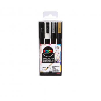 UNIBALL POSCA PC-3M Wallet of 4 MONO TONE COLOURS FINE BULLET TIP