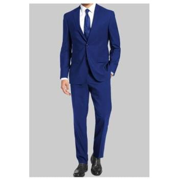 Ensemble costume fil‑à‑fil bleu, veste doublée, pantalon à un pli (fabriqué en Italie)