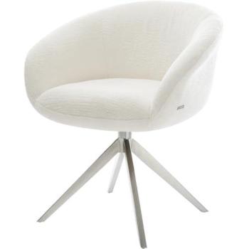 Vinka‑Flex Schreibtisch-Drehstuhl mit Armlehnen – Bouclé Soft Beige, Edelstahlkreuzgestell, 360° Drehung, Wippfunktion, Taschenfederkern
