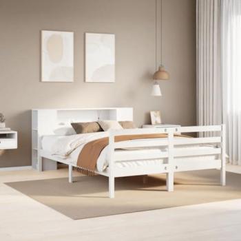 VidaXL White Bookcase Bed 160x200 cm Solid Pine Wood Frame