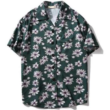 Men's Summer Turn-down Collar Shirt with Leaf Design
