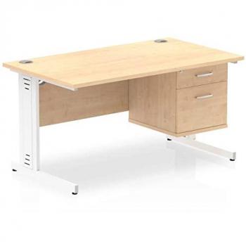 Impulse 1400 x 800mm Straight Office Desk Maple Top White Cable