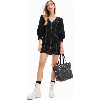 Desigual Robe courte et ajustée, fermée à l'éclair, noir M – Femme