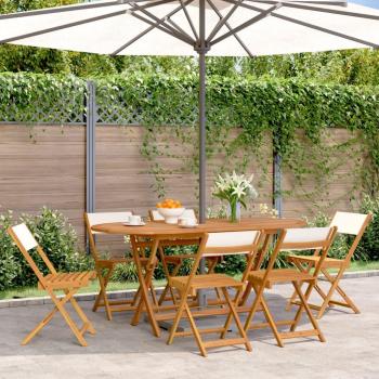 Vidaxl 6 pcs Folding Garden Chairs Cream White Fabric and Solid Wood