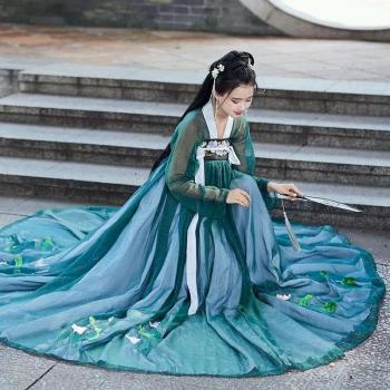 Princesa Vestido Faldas Chino Verde y Bordado Floral