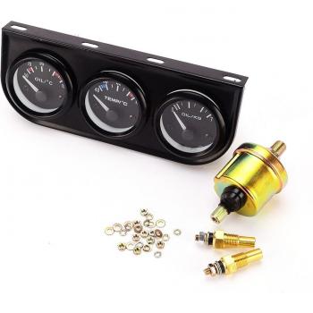 Medidor Tríptico de Temperatura y Presión de Aceite 12V – Compatibilidad Coche/Barco/Motocicleta