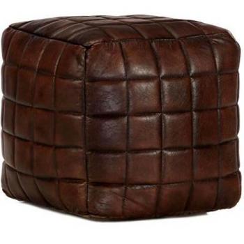 40x40x40 cm Dark Brown Goat Leather Pouffe