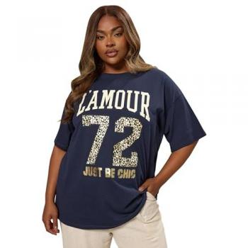 Yours Marineblau Shirt für Damen – Curve & Plus Size, „L’amour“