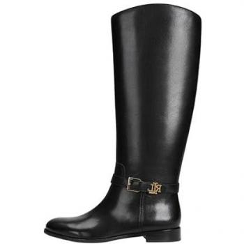Stivali Donna RALPH LAUREN Brooke in Pelle Nera, Tacco Piatto, Altezza Tall