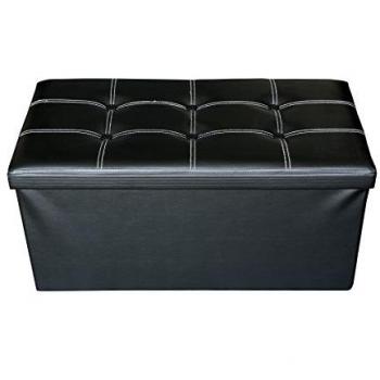 Pouf coffre de rangement contemporain en simili cuir noir – MOBILI REBECCA
