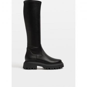 Stradivarius Chic Black Stretch Flat Ankle Boots
