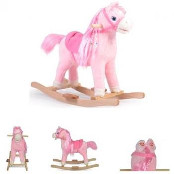 Moni Plüsch Schaukelpferd Rose WJ-001 mit Sound, Sattel und Steigbügel in Pink