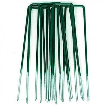 Grapas metálicas Lucatex color verde para césped artificial, con acabado galvanizado, en forma de U y medidas 17 x 3,5 cm (paquete de 150 unidades)