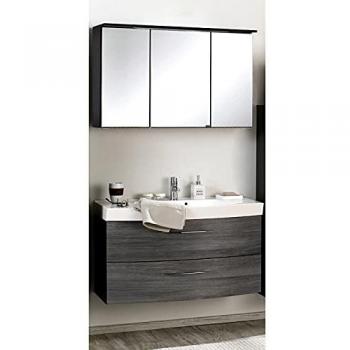 Badmöbel Set FLORIDO-03, 100cm Eiche rauchsilber und graphitgrau mit Waschtisch und Spiegelschrank