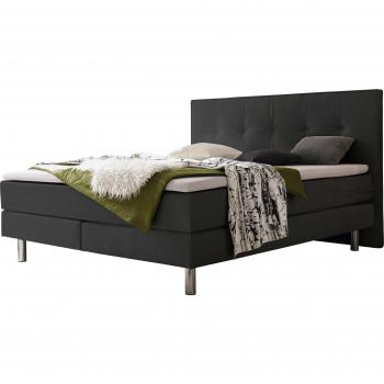 HASENA Boxspringbett Fleur Anthrazit mit Chrom-Metall, Kunstleder und Massivholz, inklusive H3 Matratze und Superio Topper
