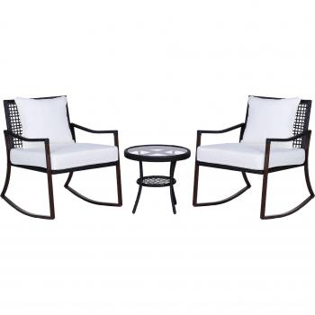 Conjunto de Muebles de Ratán para Jardín Outsunny con Mesa Ø51x46 cm y 2 Sillas Mecedoras