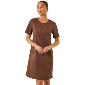 Roman Women’s Chocolate Suede Shift Dress, Petite, Size 16