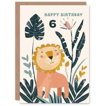 Kids’ 6th Birthday Card – Lion in the Jungle