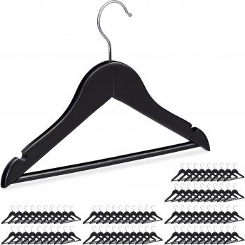 Perchas Infantiles de Madera con Gancho Rotatorio, 80 Unidades, Negro