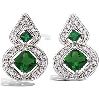Emerald Green Sissi Silver Earrings – 18 mm × 11 mm, P1237, Rhodium Coated (Les Trésors De Lily)