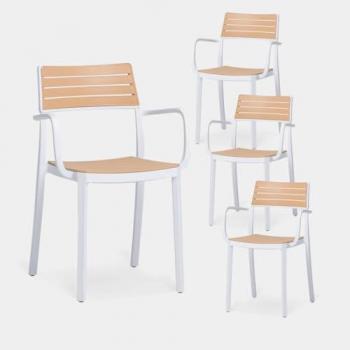Klast Home – Série Hilda : 4 chaises empilables à accoudoirs blancs