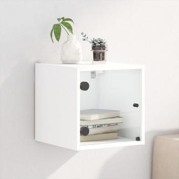 Table de chevet moderne avec porte en verre blanc 35x37x35 cm