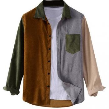 Chemise à boutons pour homme en velours côtelé avec col à revers