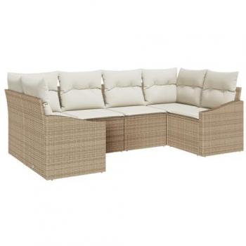 Set 6 canapés d’été en rotin beige, coussins crème