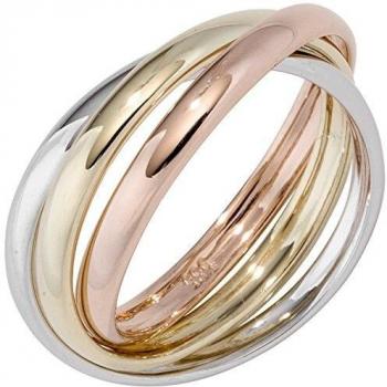 Damen‑Ring 3‑Reihen – Tricolor Gold 585 (Gelb, Weiß, Rot)