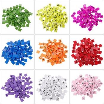 Colored Wooden Alphabet Tile Set, 100 Pieces