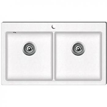 Granite Cream White Double Basin Kitchen Sink Overmount