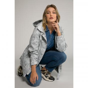 Giacca grigia impermeabile con cappuccio per donna, taglia 52/54, Ulla Popken