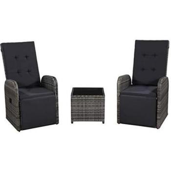 Set da Giardino Bistrot 3 pz con Cuscini in Polyrattan Grigio