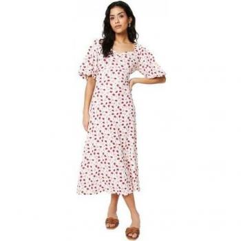 Robe d'été Dorothy Perkins Ditsy Print à manches courtes et col plissé, taille petite, couleur ivoire