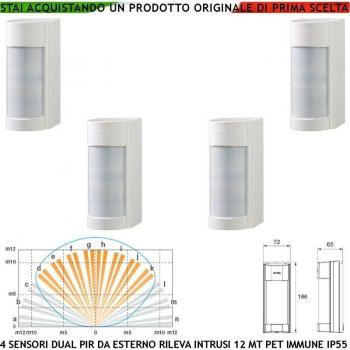 Sistema allarme sensore movimento infrarossi grandangolo 4 dual PIR esterno