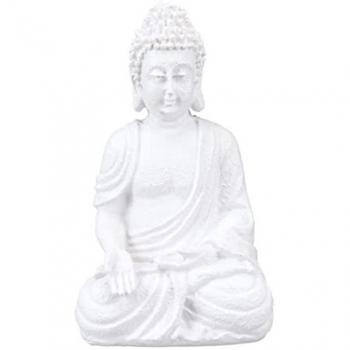 Wetterfeste Buddha Statue, 17,5 cm hoch, Garten Deko, frostsicher, weiße Dekoskulptur