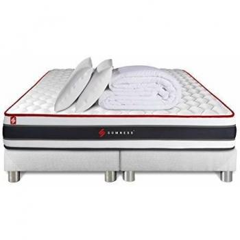 Pack Matelas Energy 160x200 + Sommier Double Blanc 80x200 + Couette + 2 Oreillers