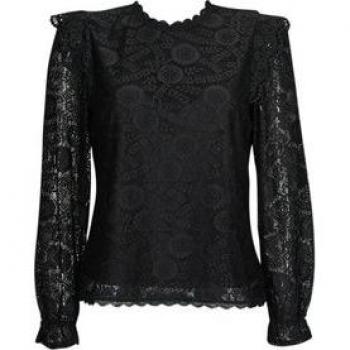 Pieces Blusa con Pizzo Nera a Maniche Lunghe, Taglia M