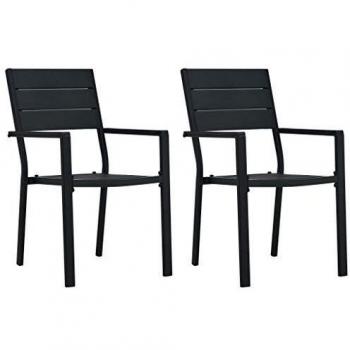 VidaXL Chaises de jardin 2 pièces Noir PEHD Aspect bois