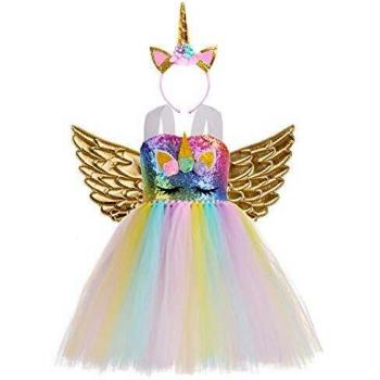 Vestito Unicorno da Compleanno con Paillettes per Bambina AJEUNGAIN
