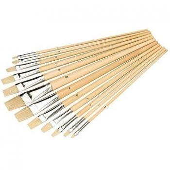 Silverline Flat Tip Acrylic & Oil Paint Brush Set (12 Pieces)
