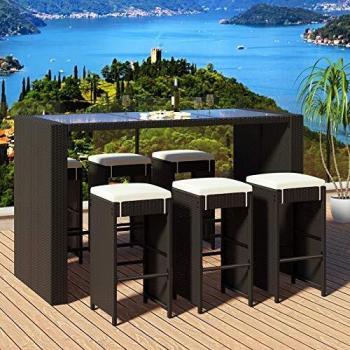Polyrattan Bar-Set Rio 7-tlg Schwarz inkl Sitzauflagen