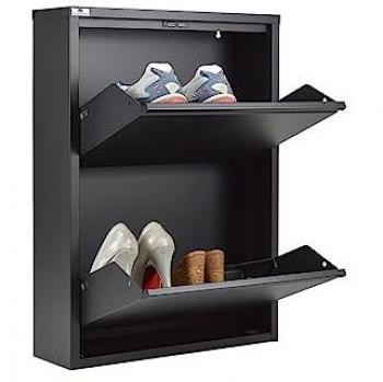 Zapatero de Metal SalvaEspacio Negro | L'Originale | 2 Puertas | 4/6 Pares de Zapatos | Montaje No Requerido | Garantía de 15 Años
