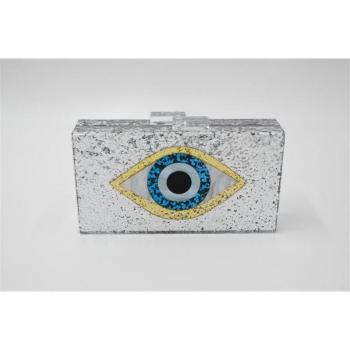 Women’s Shiny Eye Acrylic Clutch with Chain