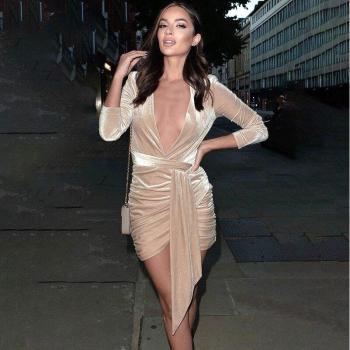 Lapel V-Neck Long Sleeve Dress for Women