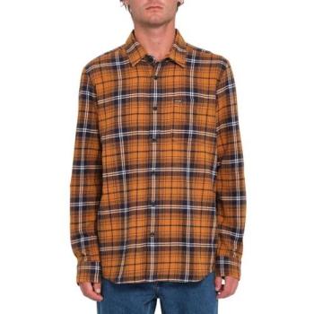 Chestnut Brown Volcom Caden Karriert-Shirt mit langen Ärmeln